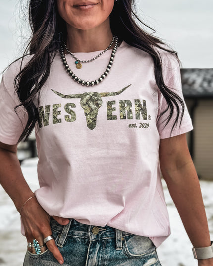 Brand Basic Tee - Woods Camo Logo/Pink