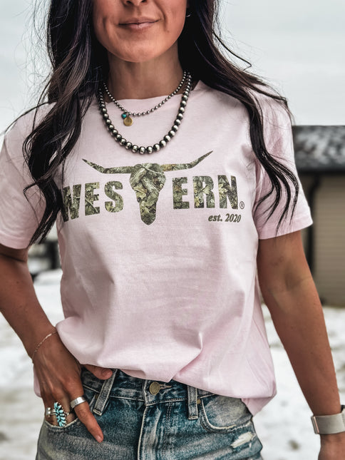 Brand Basic Tee - Woods Camo Logo/Pink