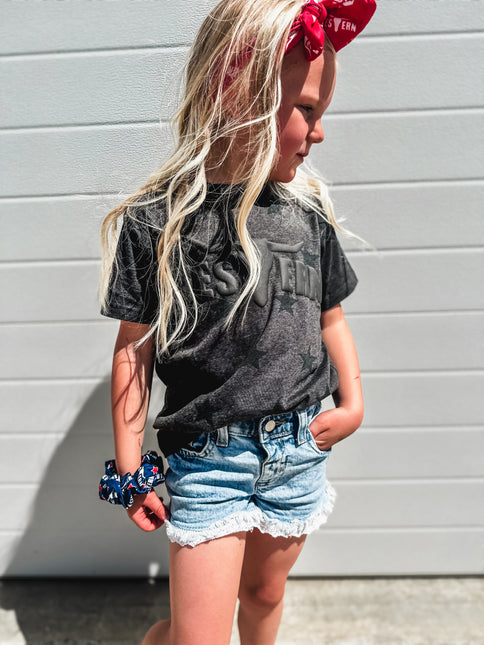 Brand Black Puff Logo / Black Stars Kids T