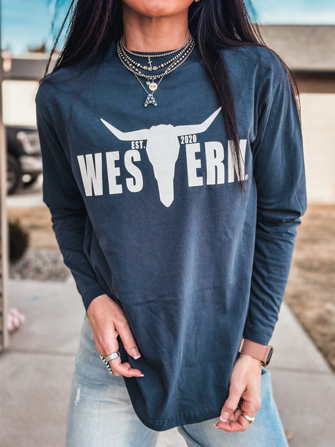 Brand White Logo Jersey Longsleeve - Navy