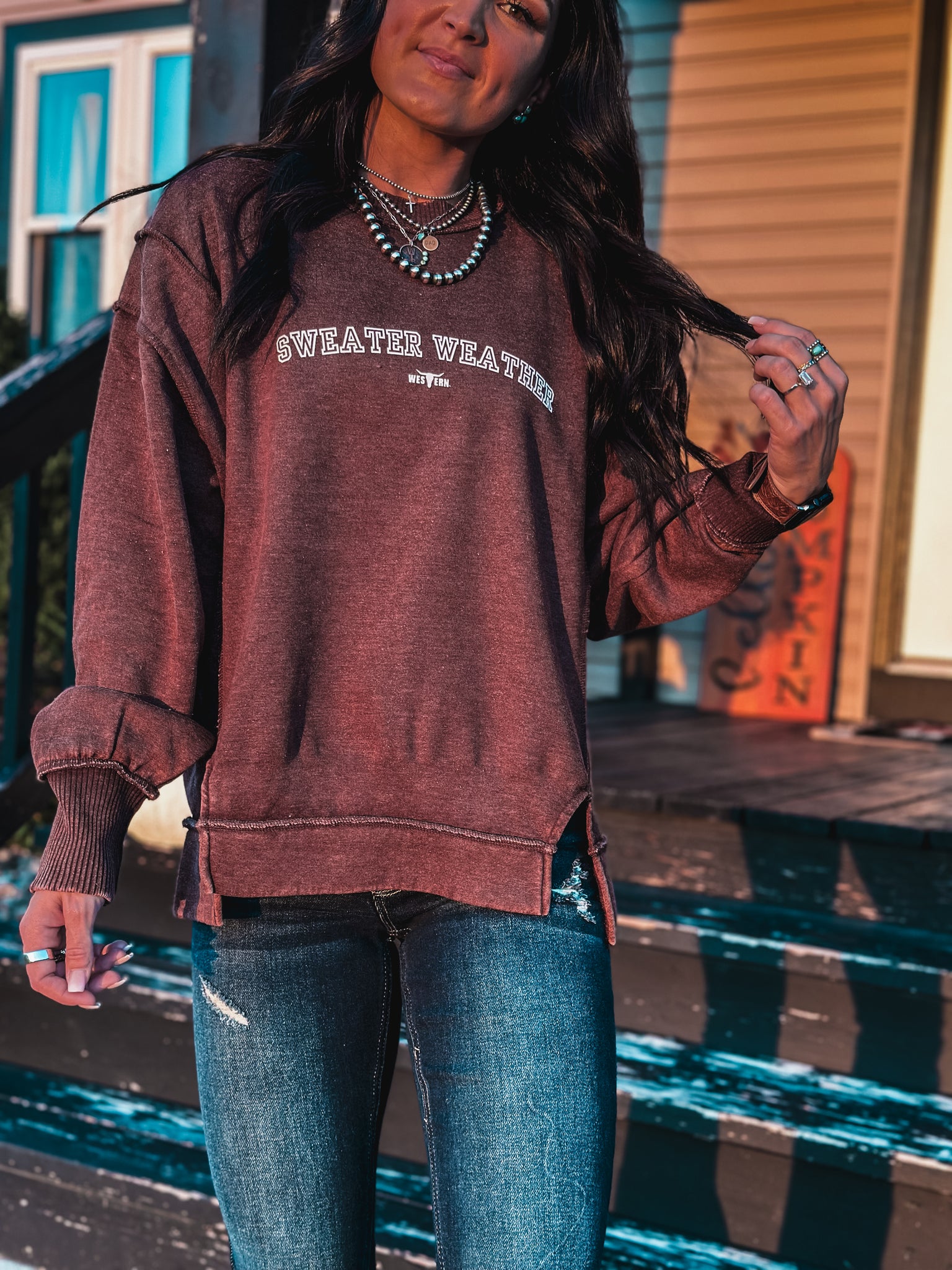 Sweater Weather Crew Sweater - Mahogany
