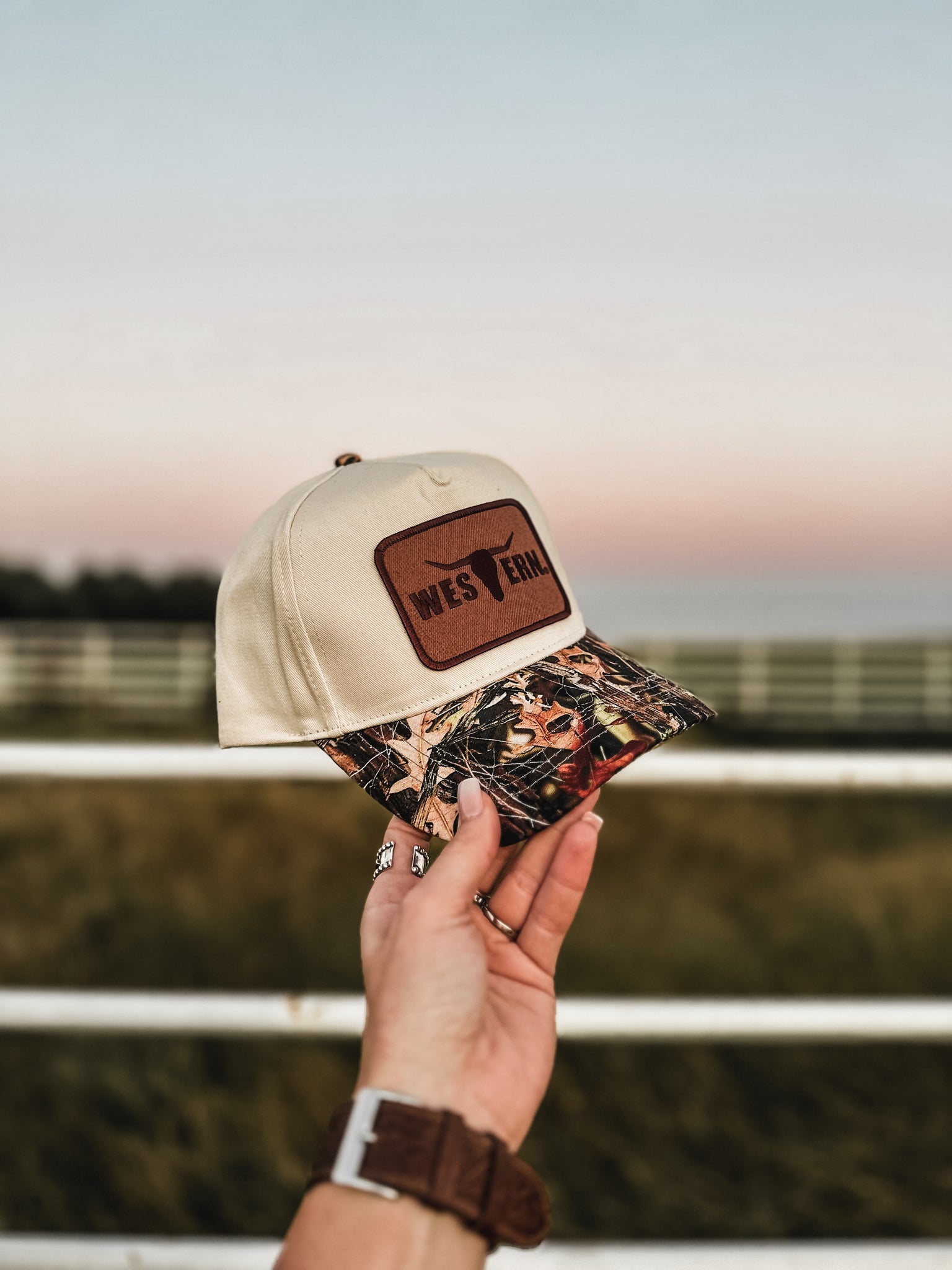Brand Logo Embroidered Patch Hat - Camo Woods/Cream