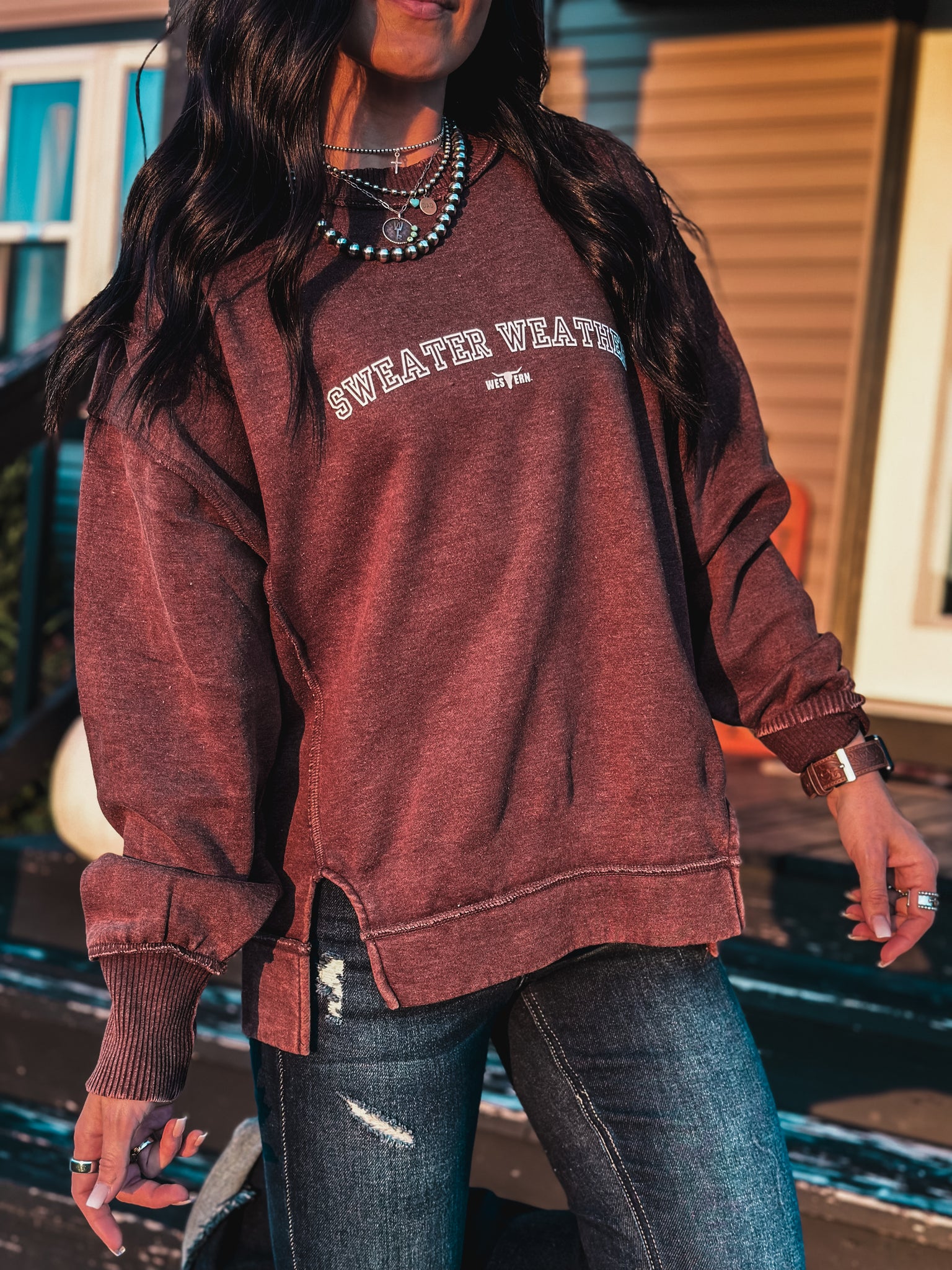 Sweater Weather Crew Sweater - Mahogany