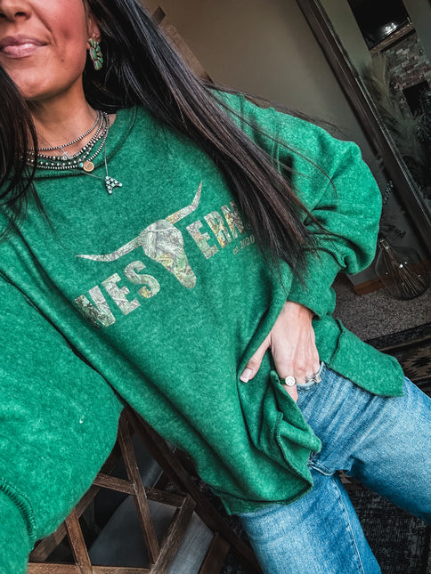 Brand Brushed Crew Sweater - Forest/Camo