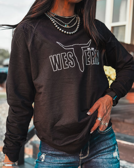 Brand Outline Logo Lightweight Raglan Crew - Black