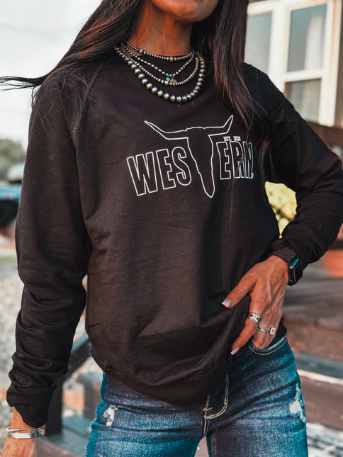 Brand Outline Logo Lightweight Raglan Crew - Black