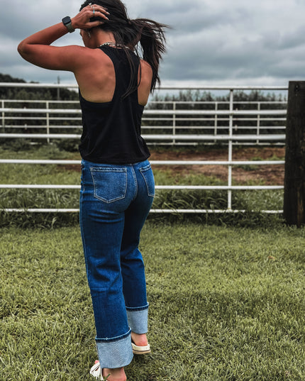Brand Logo Teal Cropped Tank - Black