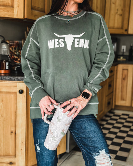 Stitch Seam Boxy Sweatshirt - Eldergreen