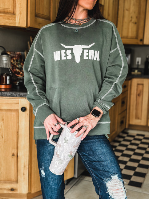 Stitch Seam Boxy Sweatshirt - Eldergreen