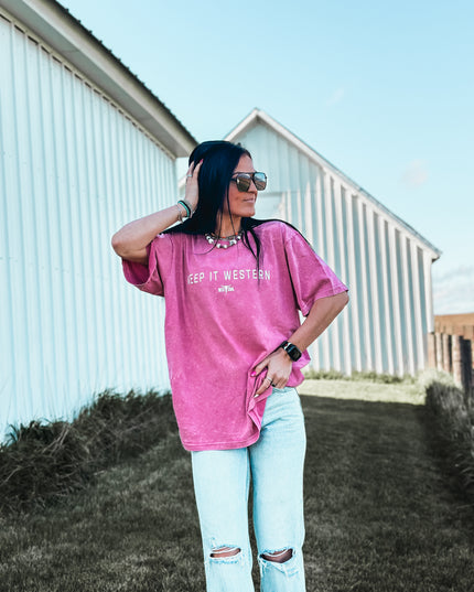 Keep it Western Oversized Tee - Pink