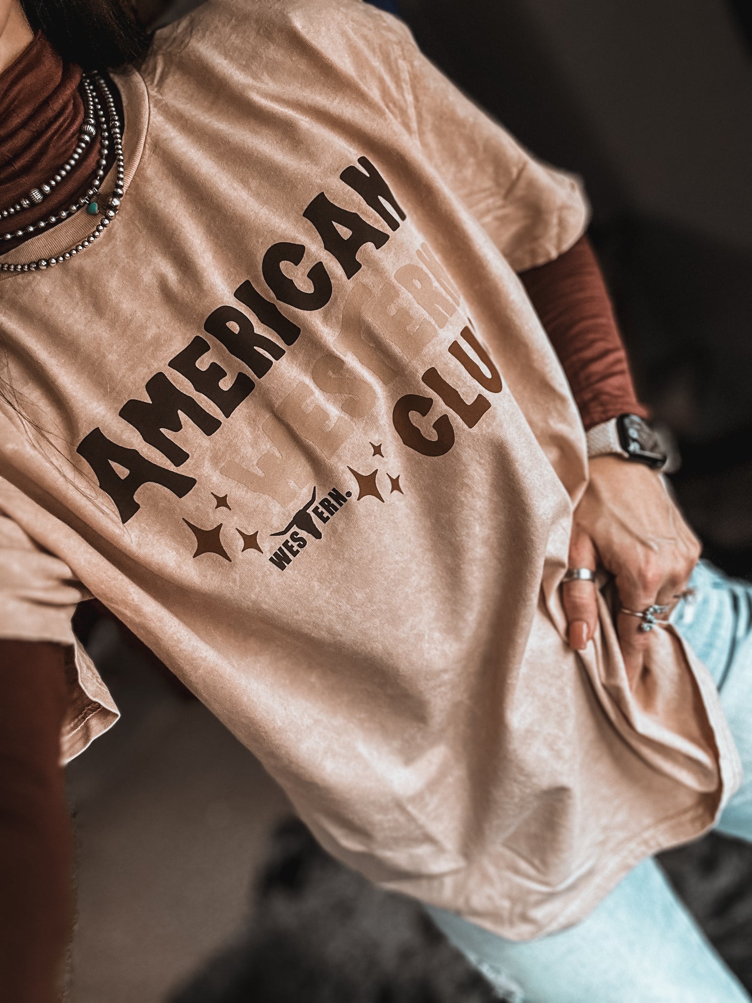 American Western Club Oversized T - Vintage Peach