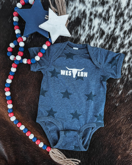 Brand Logo Blue Stars Onesie