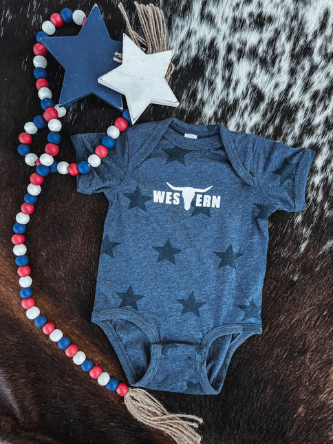 Brand Logo Blue Stars Onesie