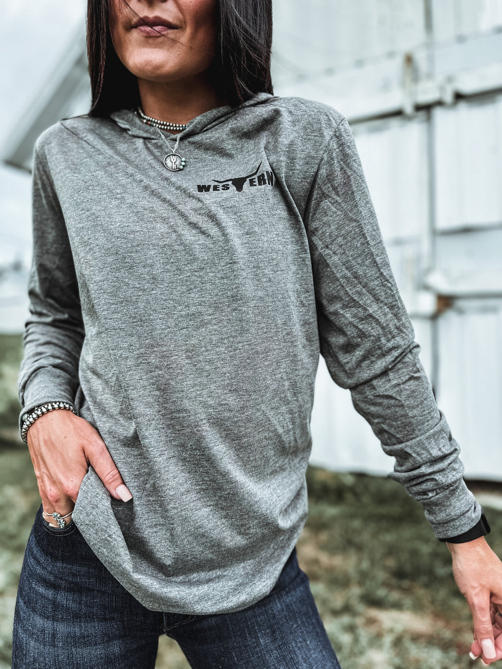 Brand Logo Hooded Pullover Heather Grey