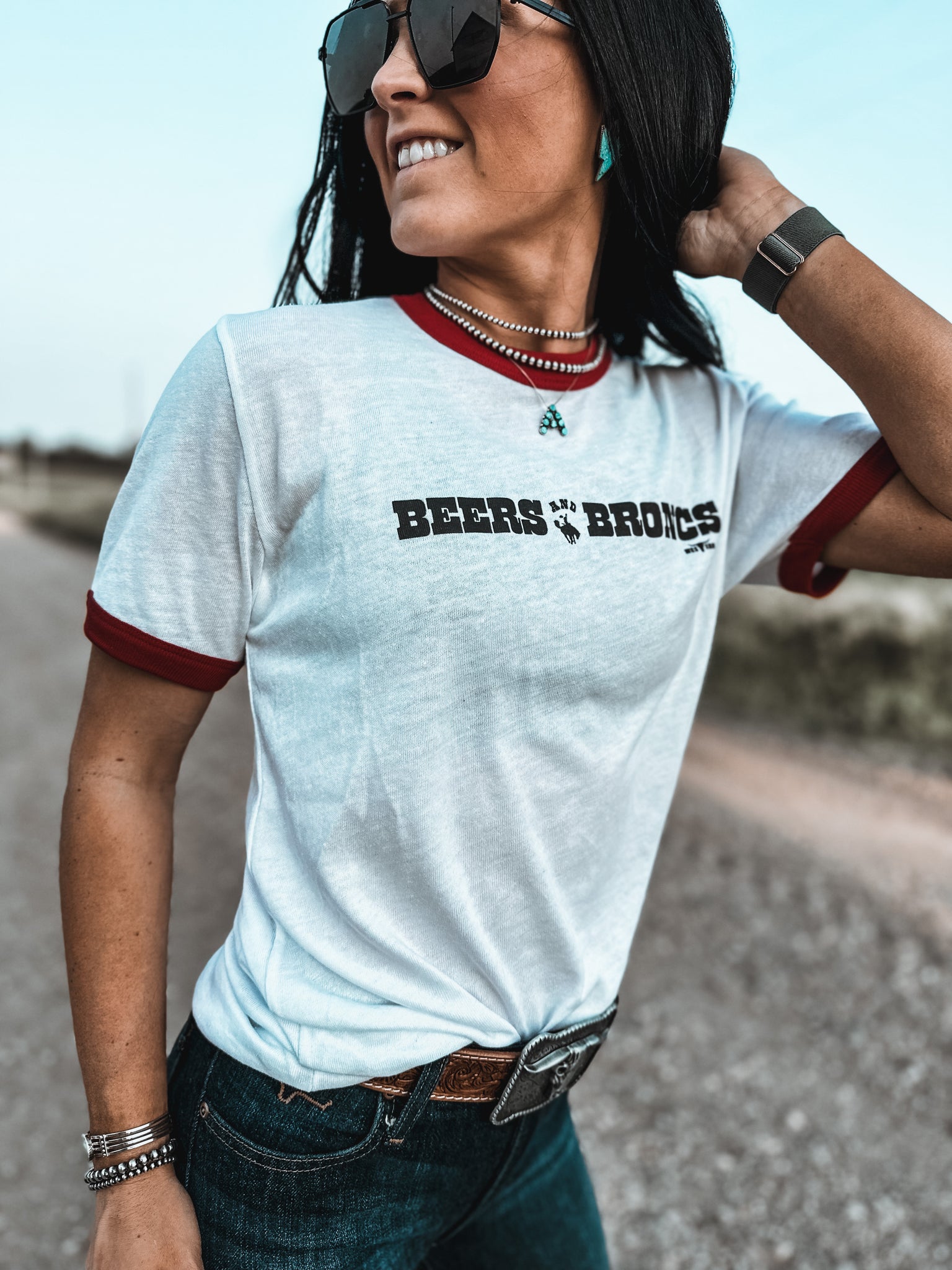 Beers & Broncs Red Ringer T
