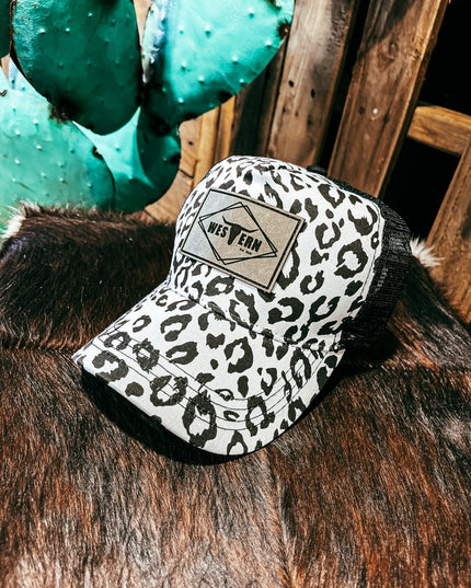 Brand Hat Cheetah White - Silver Patch