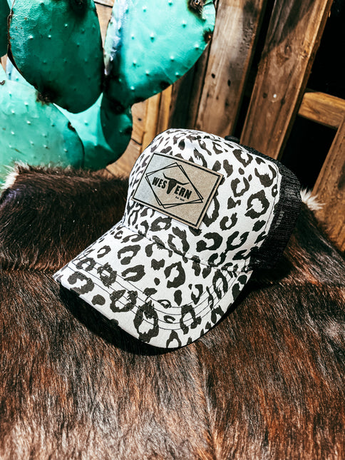 Brand Hat Cheetah White - Silver Patch