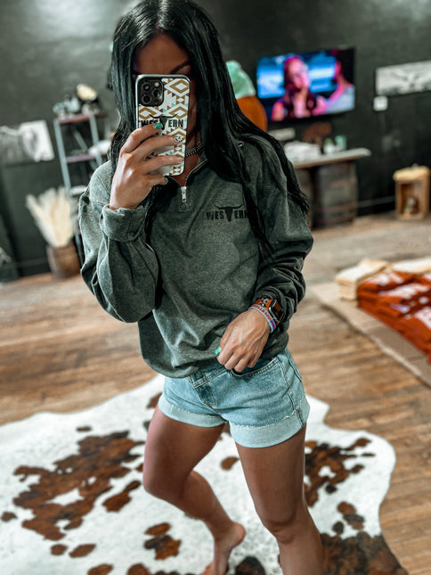 Brand Logo 1/4 Zip Charcoal Heather